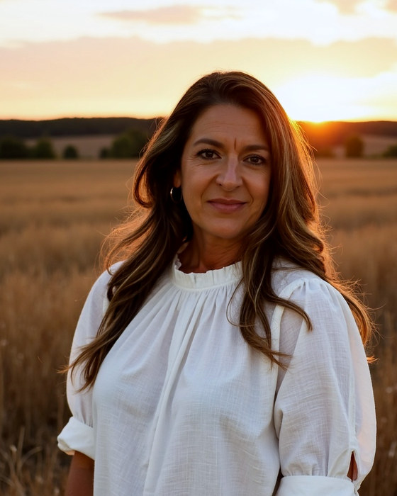 Arcelia Emerson, MA, LPC Associate, outdoors at sunset.